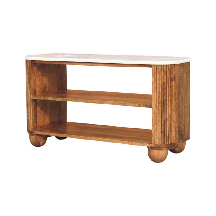 Rustic Lodge Beaumont Marble Bench - Solid Mango Wood Entryway Seating Bench - product view 3 showing handcrafted solid...