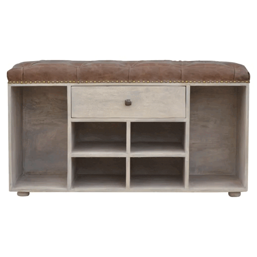 Rustic Lodge Buffalo 4 Slot Shoe Bench - Solid Mango Wood Seating Furniture for Entryway - product view 5 showing...