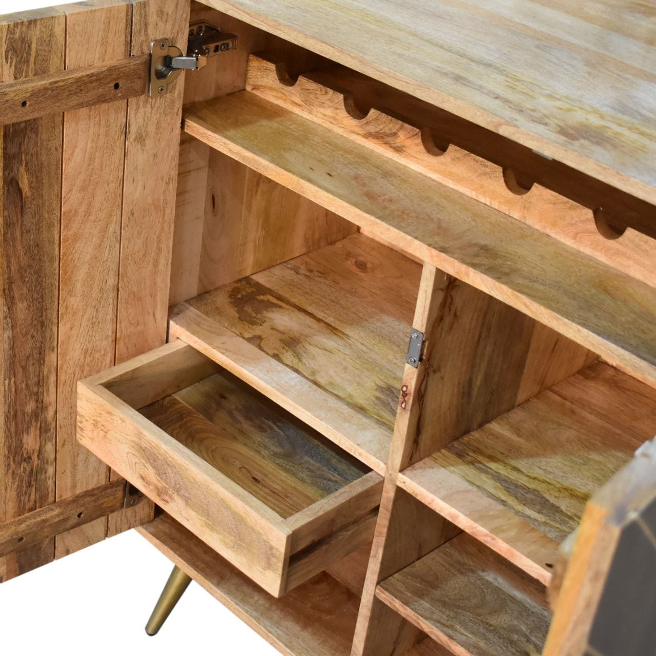 Rustic Lodge Cement Brass Inlay Sideboard - Solid Mango Wood Buffet Cabinet for Dining Room - product view 6 showing...