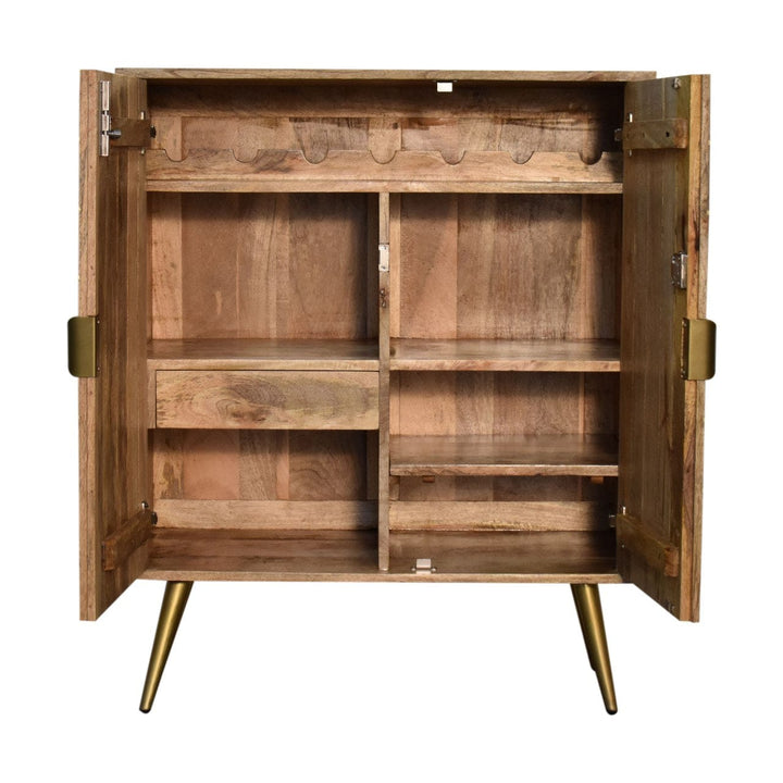 Rustic Lodge Cement Brass Inlay Sideboard - Solid Mango Wood Buffet Cabinet for Dining Room - product view 5 showing...