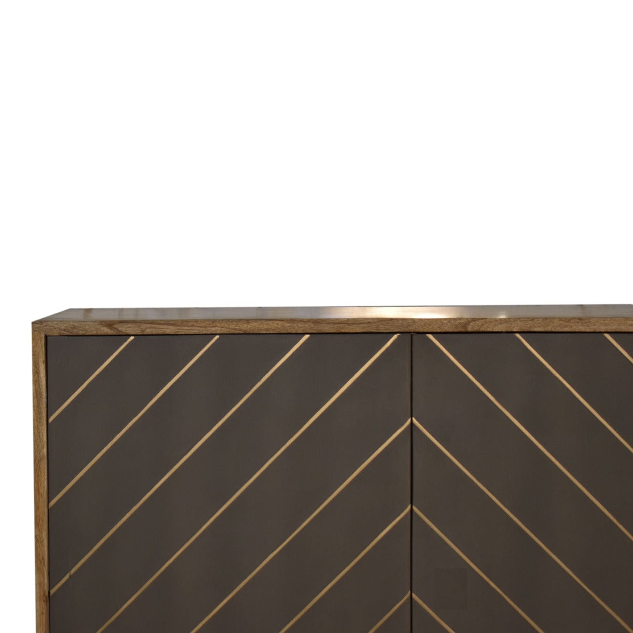Rustic Lodge Cement Brass Inlay Sideboard - Solid Mango Wood Buffet Cabinet for Dining Room - product view 3 showing...