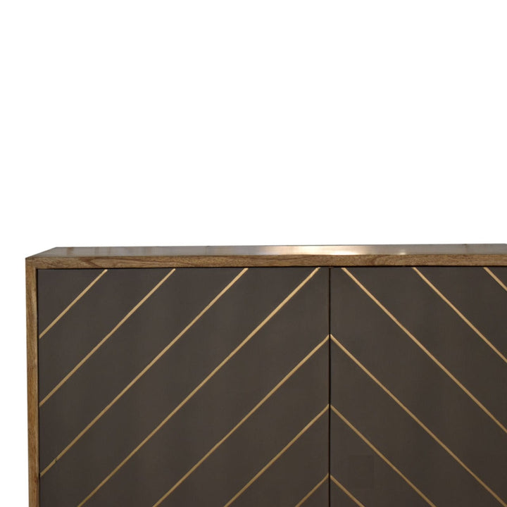 Rustic Lodge Cement Brass Inlay Sideboard - Solid Mango Wood Buffet Cabinet for Dining Room - product view 3 showing...