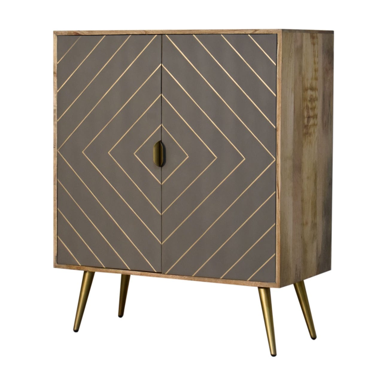 Rustic Lodge Cement Brass Inlay Sideboard - Solid Mango Wood Buffet Cabinet for Dining Room - product view 2 showing...