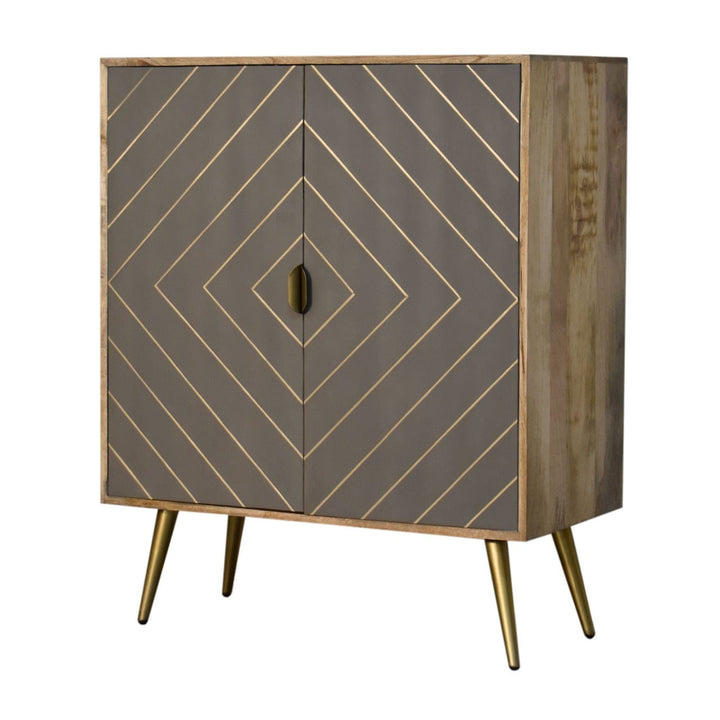 Rustic Lodge Cement Brass Inlay Sideboard - Solid Mango Wood Buffet Cabinet for Dining Room - product view 2 showing...