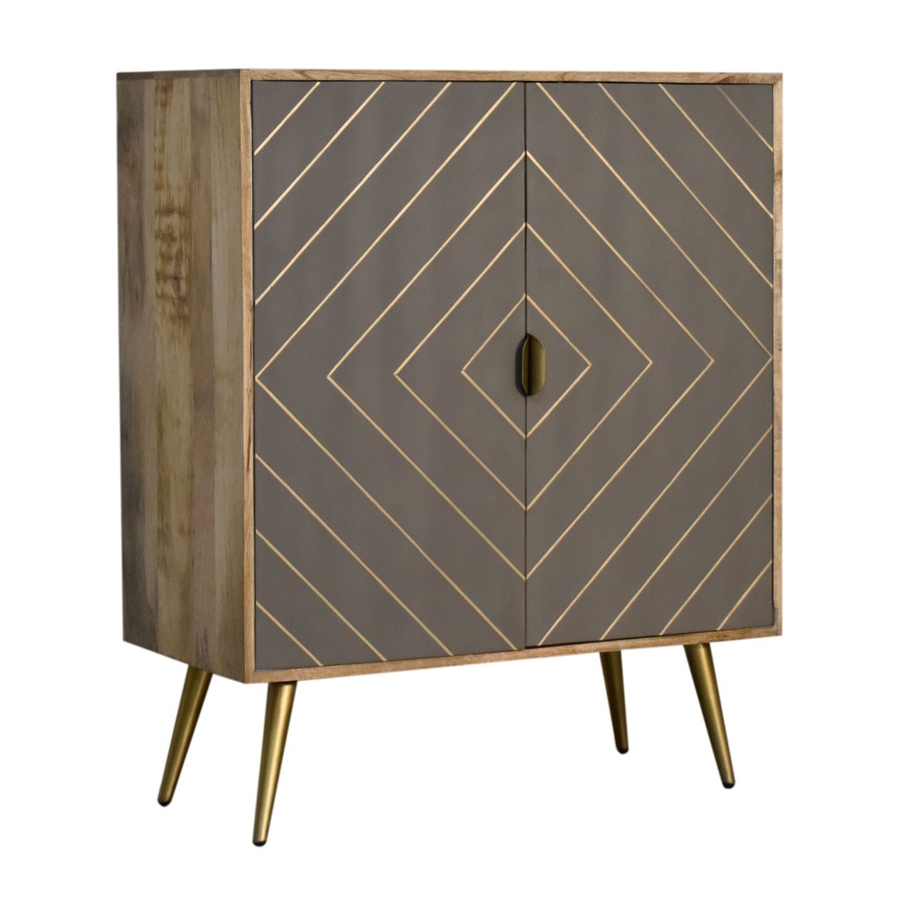Rustic Lodge Cement Brass Inlay Sideboard - Solid Mango Wood Buffet Cabinet for Dining Room - main view showing...