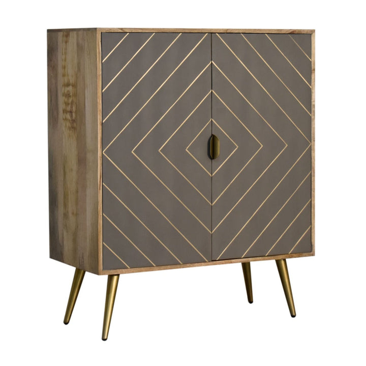 Rustic Lodge Cement Brass Inlay Sideboard - Solid Mango Wood Buffet Cabinet for Dining Room - main view showing...