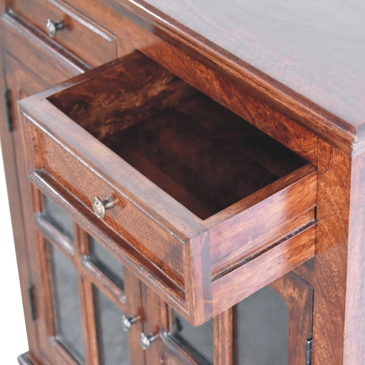 Rustic Lodge Cherry Glazed Sideboard - Solid Mango Wood Buffet Cabinet for Dining Room - product view 7 showing...