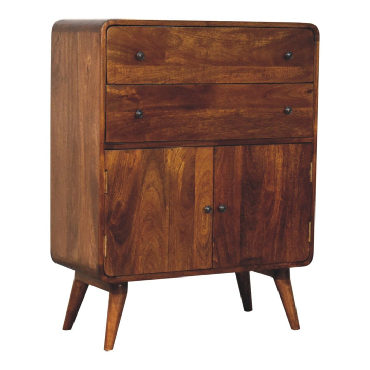 Rustic Lodge Curved Nordic Charm Sideboard - Solid Mango Wood Buffet Cabinet for Dining Room - product view 3 showing...