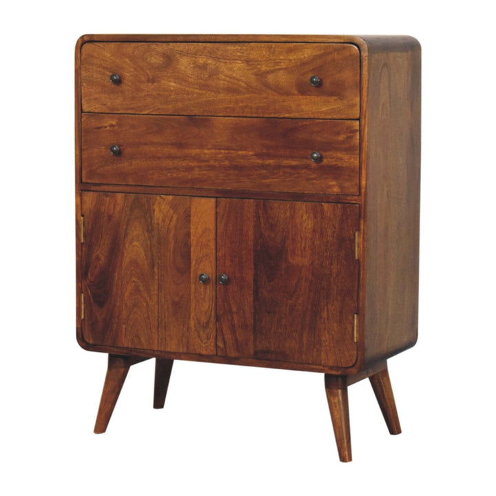Rustic Lodge Curved Nordic Charm Sideboard - Solid Mango Wood Buffet Cabinet for Dining Room - product view 2 showing...