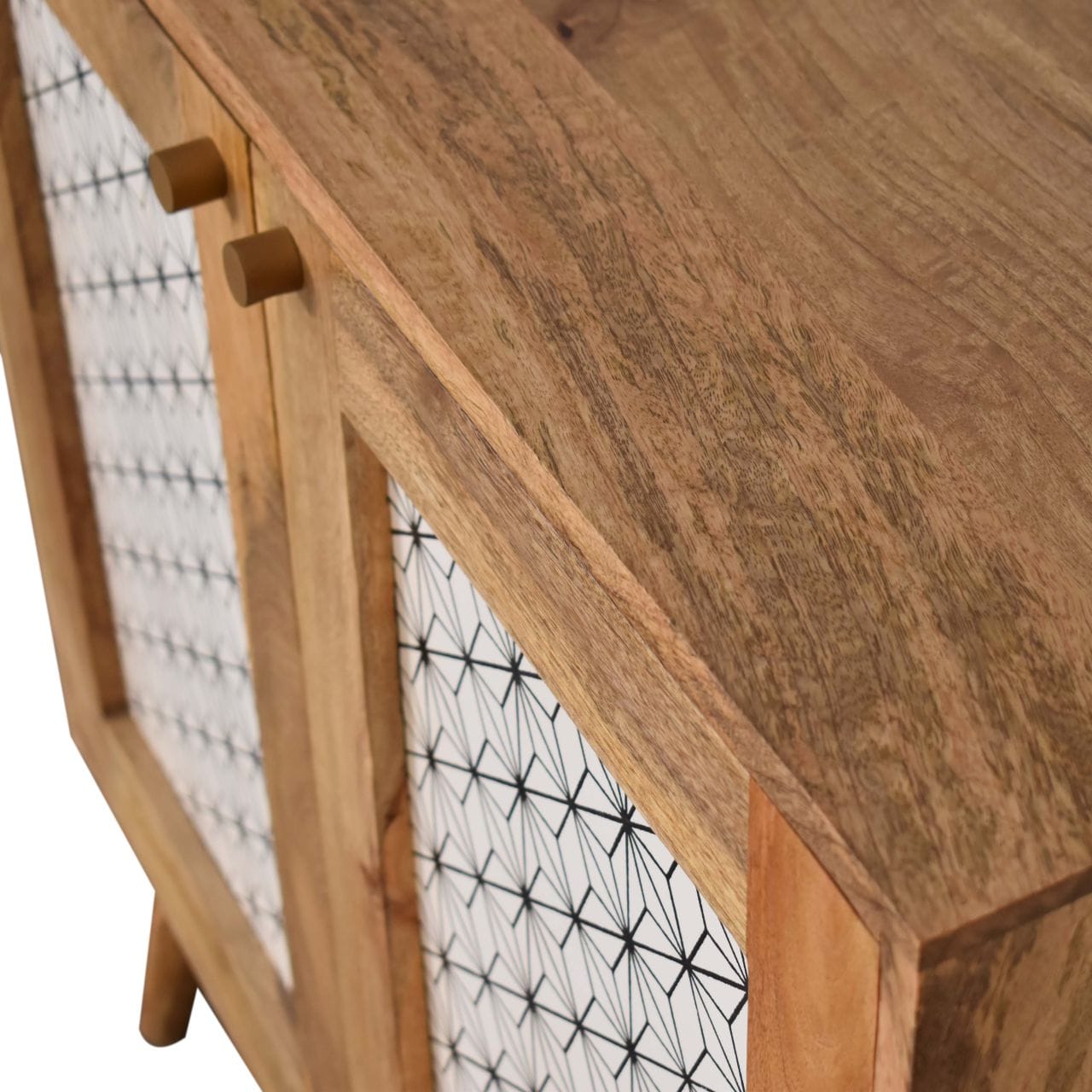 Rustic Lodge Geometric Screen Printed Sideboard - Solid Mango Wood Buffet Cabinet for Dining Room - product view 5...