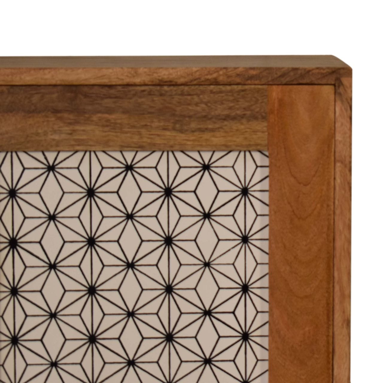 Rustic Lodge Geometric Screen Printed Sideboard - Solid Mango Wood Buffet Cabinet for Dining Room - product view 4...