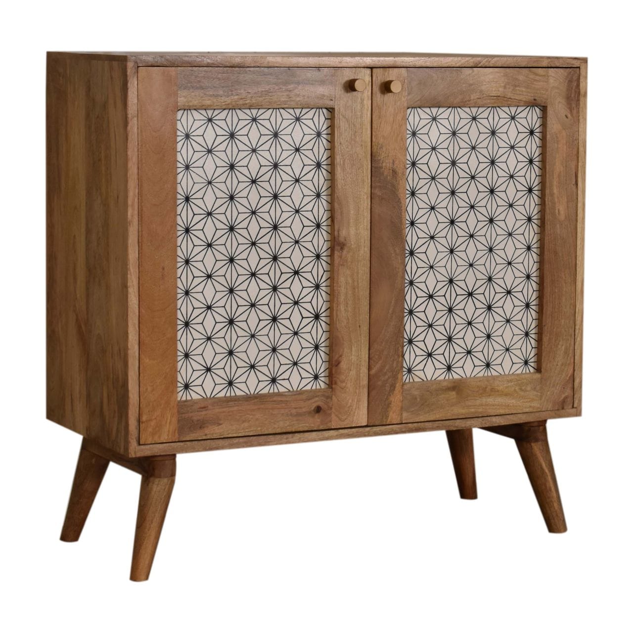 Rustic Lodge Geometric Screen Printed Sideboard - Solid Mango Wood Buffet Cabinet for Dining Room - product view 3...