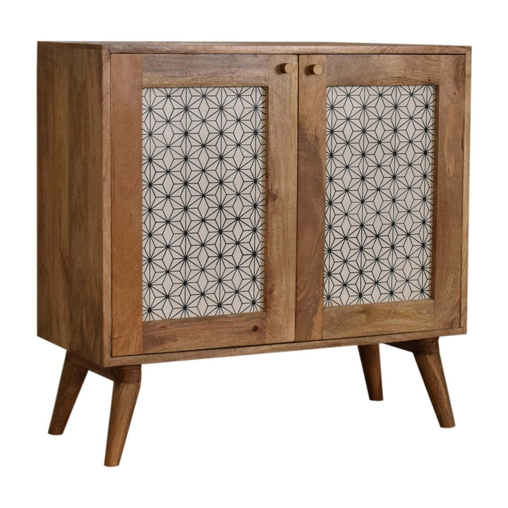 Rustic Lodge Geometric Screen Printed Sideboard - Solid Mango Wood Buffet Cabinet for Dining Room - product view 3...