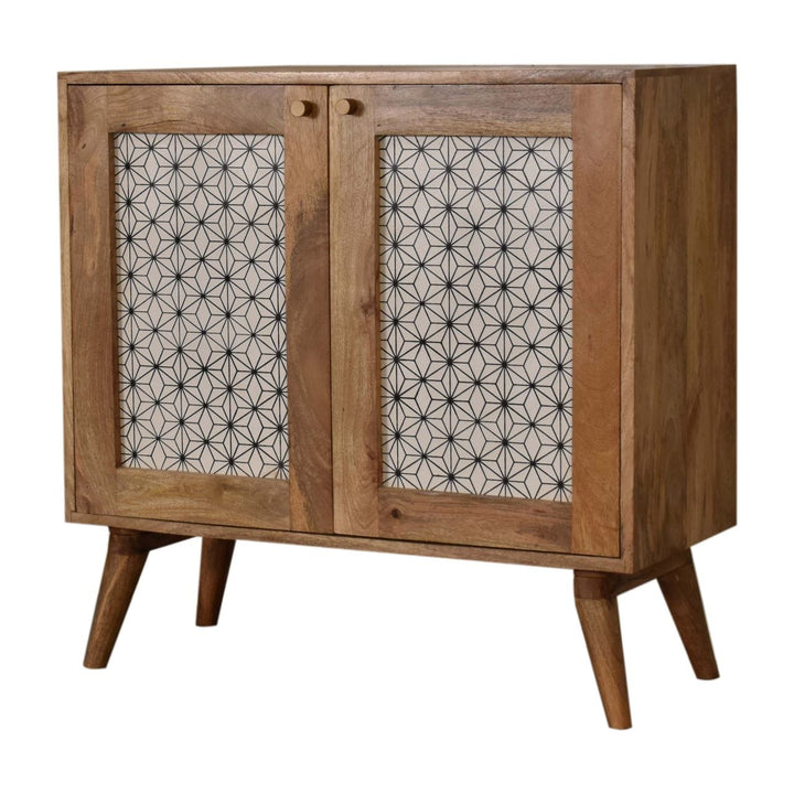Rustic Lodge Geometric Screen Printed Sideboard - Solid Mango Wood Buffet Cabinet for Dining Room - product view 2...