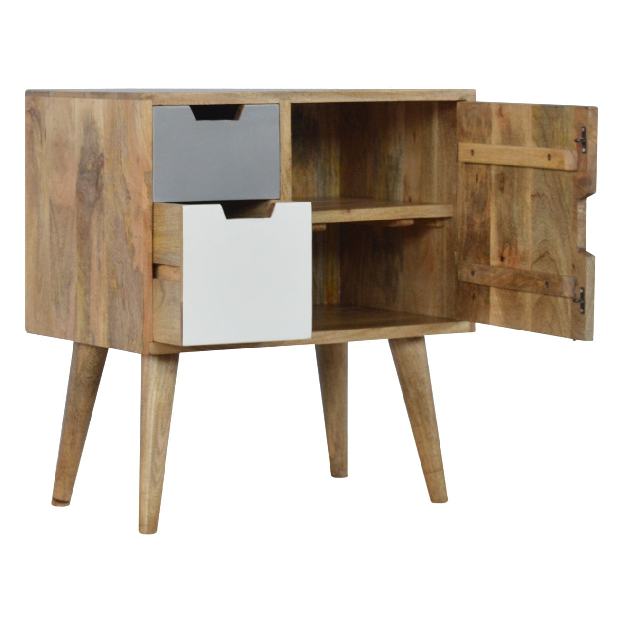Rustic Lodge Grey and White Painted Sideboard - Solid Mango Wood Buffet Cabinet for Dining Room - product view 5 showing...