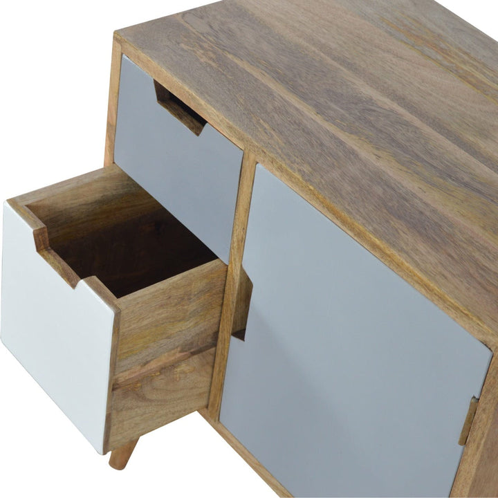 Rustic Lodge Grey and White Painted Sideboard - Solid Mango Wood Buffet Cabinet for Dining Room - product view 4 showing...