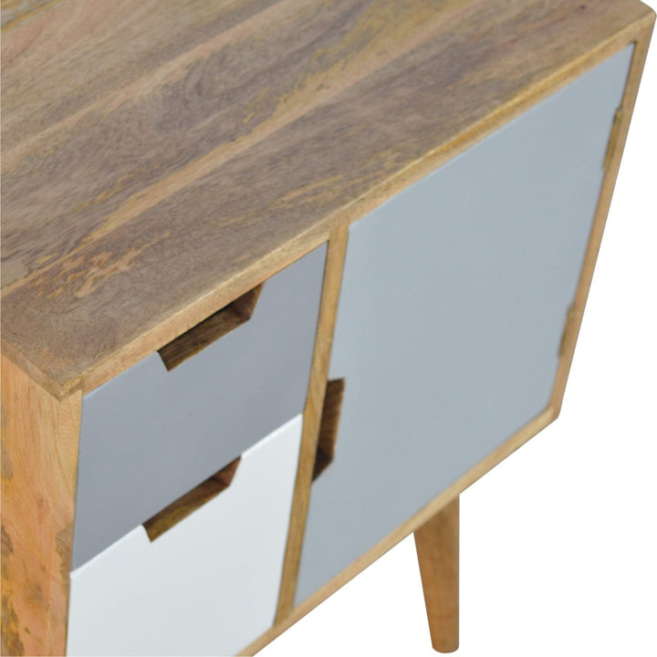 Rustic Lodge Grey and White Painted Sideboard - Solid Mango Wood Buffet Cabinet for Dining Room - product view 3 showing...