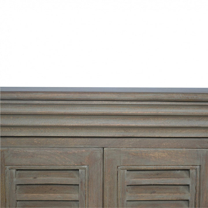 Rustic Lodge Grey Wash Shutter TV Sideboard - Solid Mango Wood Buffet Cabinet for Dining Room - product view 4 showing...