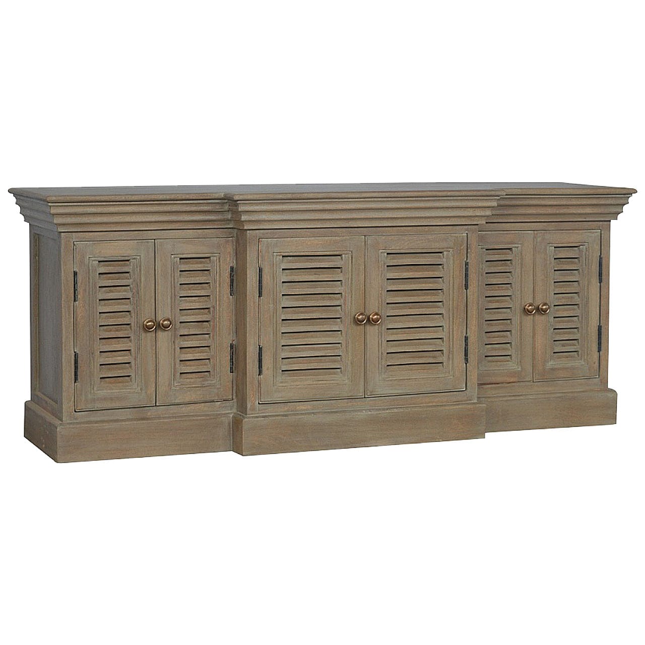 Rustic Lodge Grey Wash Shutter TV Sideboard - Solid Mango Wood Buffet Cabinet for Dining Room - main view showing...