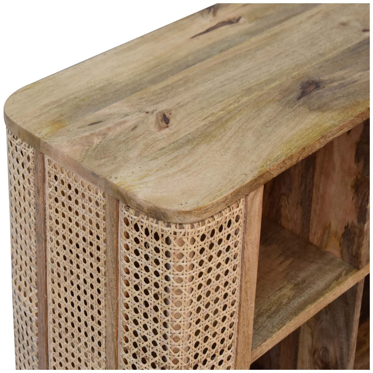 Rustic Lodge Larissa Open Double Sideboard - Solid Mango Wood Buffet Cabinet for Dining Room - product view 6 showing...