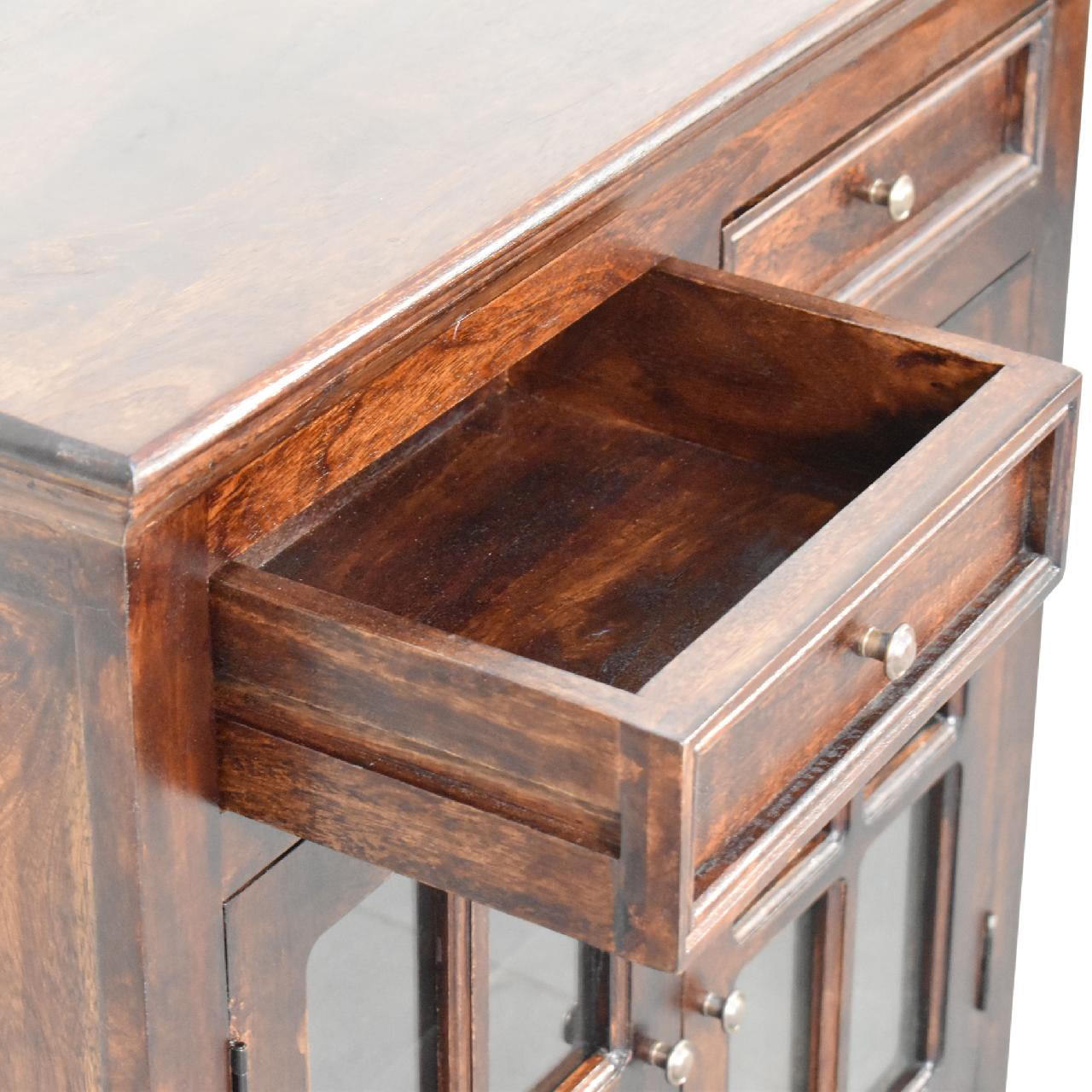 Rustic Lodge Light Walnut Sideboard - Solid Mango Wood Buffet Cabinet for Dining Room - product view 8 showing...