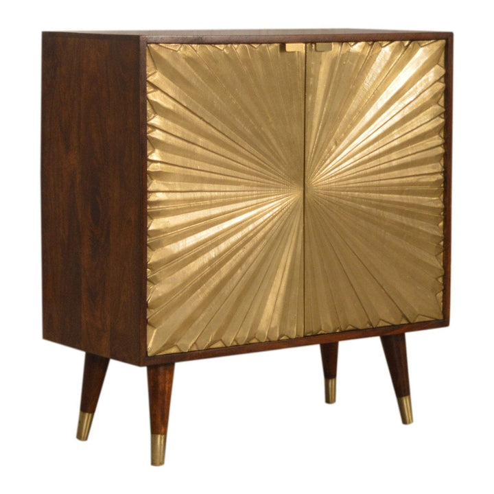 Rustic Lodge Manila Gold Sideboard - Solid Mango Wood Buffet Cabinet for Dining Room - product view 2 showing handcrafted...