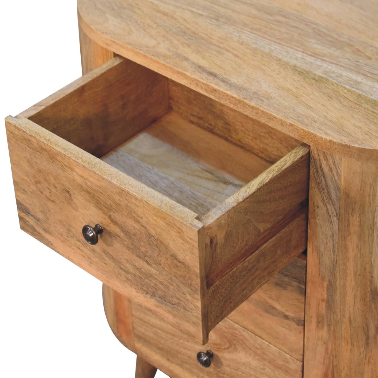Rustic Lodge Oak-ish Nightstand - Solid Mango Wood Bedside Table for Bedroom - product view 6 showing handcrafted solid...