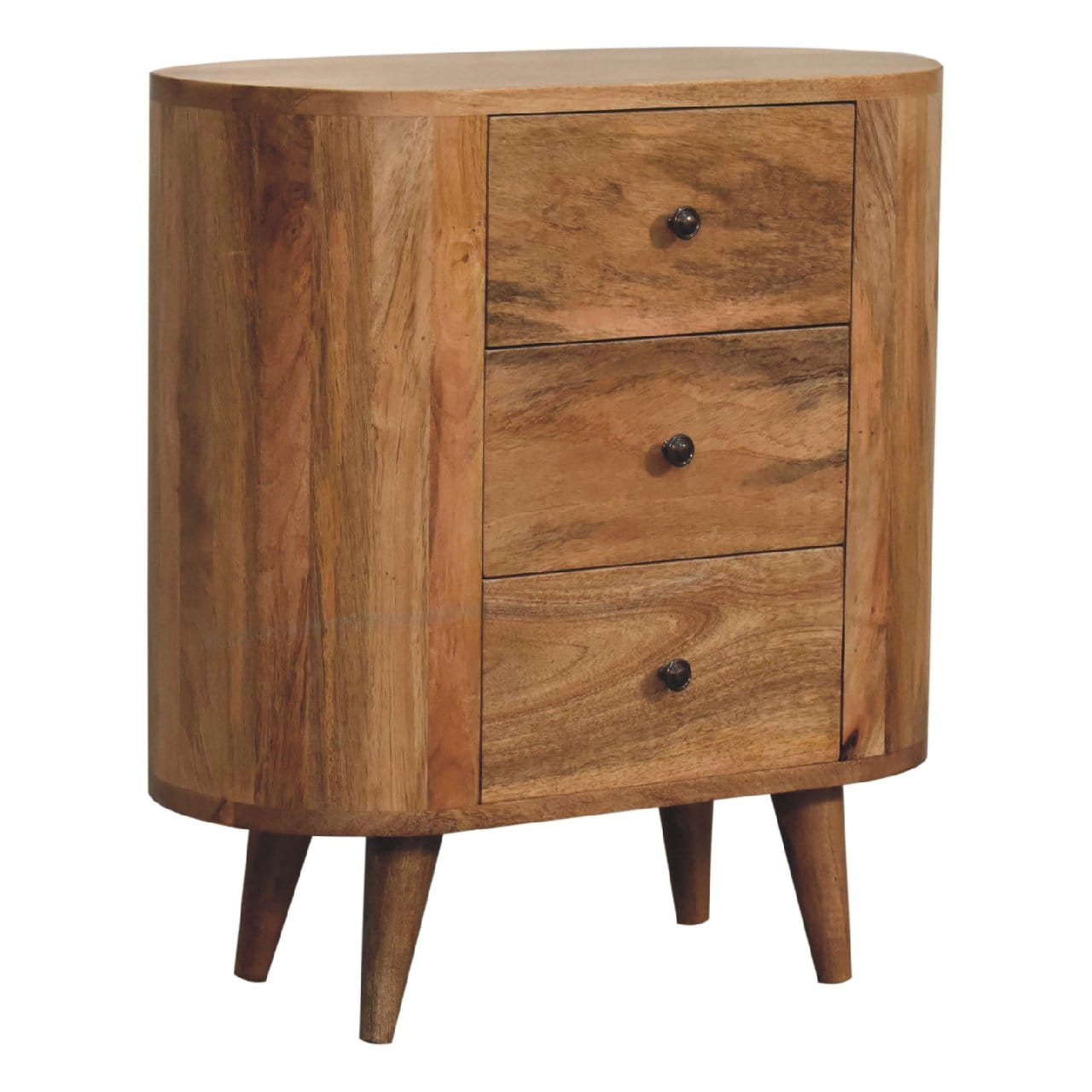 Rustic Lodge Oak-ish Nightstand - Solid Mango Wood Bedside Table for Bedroom - product view 4 showing handcrafted solid...