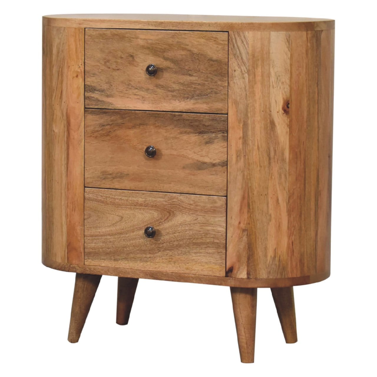 Rustic Lodge Oak-ish Nightstand - Solid Mango Wood Bedside Table for Bedroom - product view 3 showing handcrafted solid...