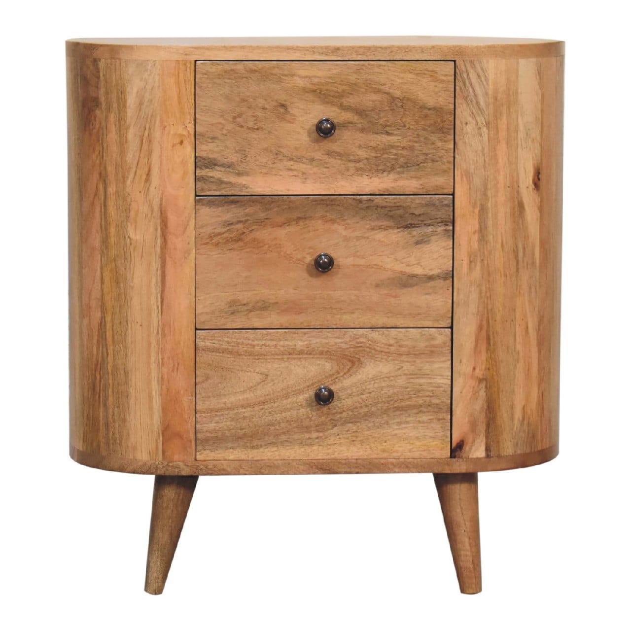 Rustic Lodge Oak-ish Nightstand - Solid Mango Wood Bedside Table for Bedroom - product view 2 showing handcrafted solid...
