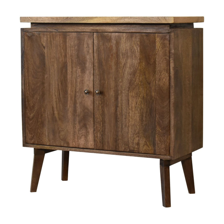 Rustic Lodge Platform Sideboard - Solid Mango Wood Buffet Cabinet for Dining Room - product view 2 showing handcrafted...