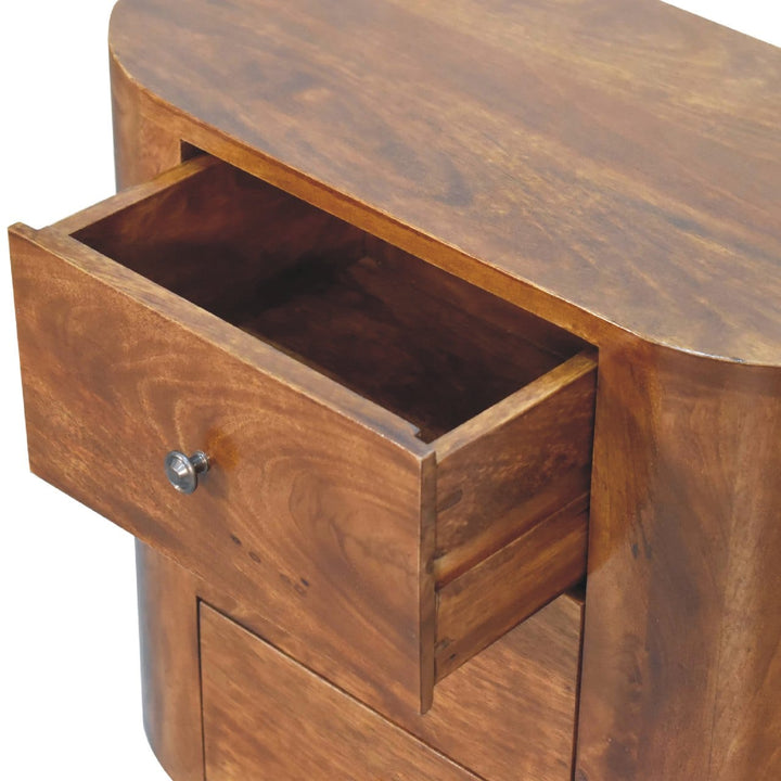 Rustic Mini Chestnut Nightstand - Solid Mango Wood Bedside Table for Bedroom - product view 7 showing handcrafted solid...