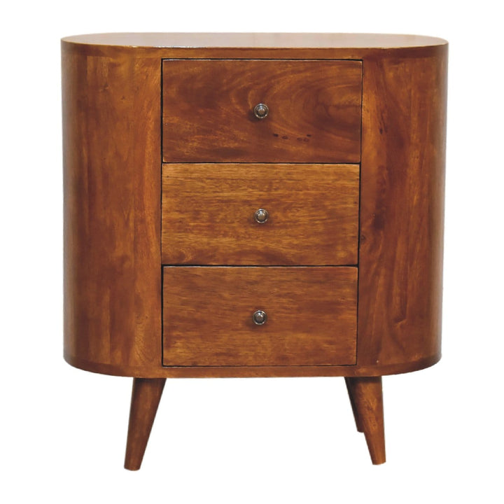 Rustic Mini Chestnut Nightstand - Solid Mango Wood Bedside Table for Bedroom - product view 2 showing handcrafted solid...