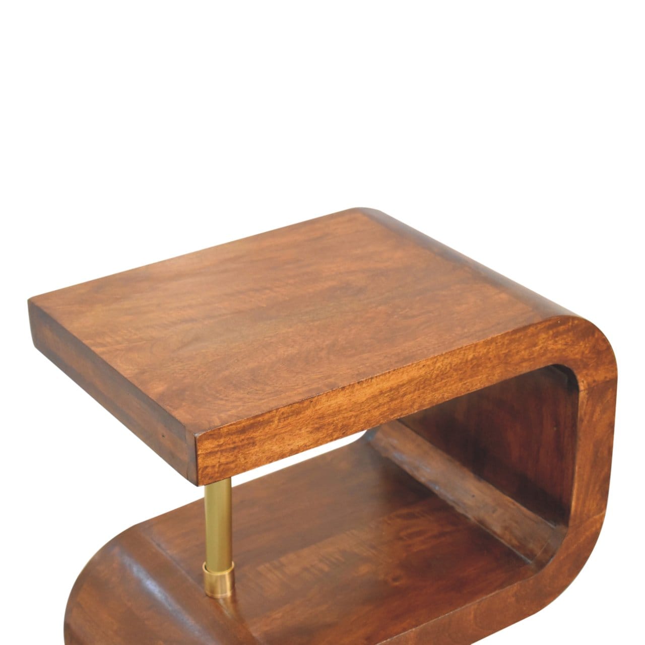 S-curve Brass Nightstand - Solid Mango Wood Bedside Table for Bedroom - product view 6 showing handcrafted solid mango...