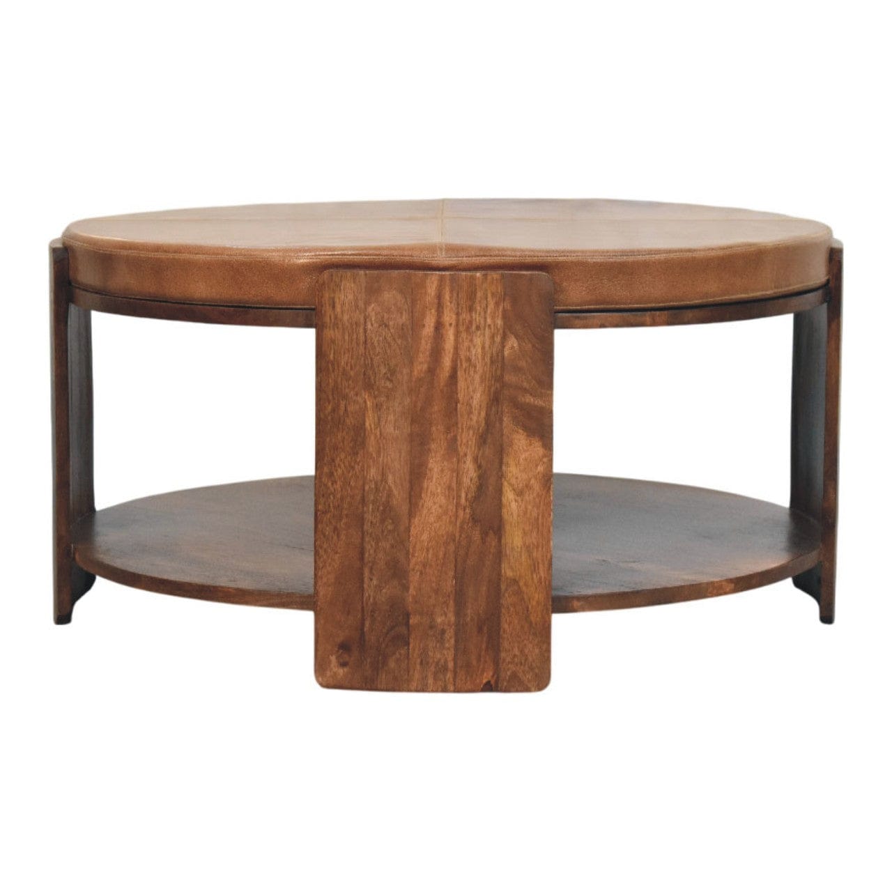 Savoy Leather Coffee Table - Solid Mango Wood Center Table for Living Room - product view 8 showing handcrafted solid...