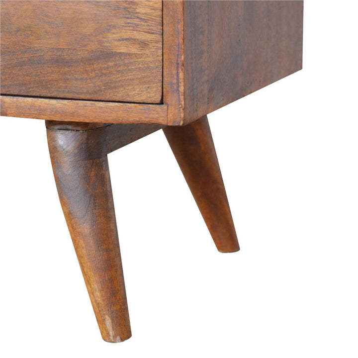 Carved Chestnut Sideboard - Solid Mango Wood Buffet Cabinet for Dining Room - product view 3 showing handcrafted solid...
