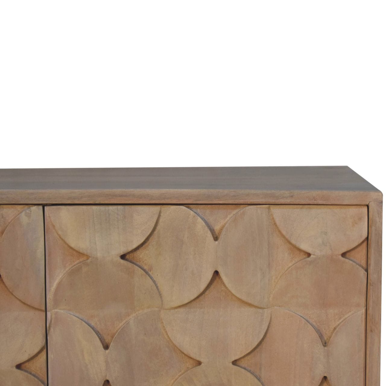 Carved Hourglass Marble Sideboard - Solid Mango Wood Buffet Cabinet for Dining Room - product view 4 showing handcrafted...