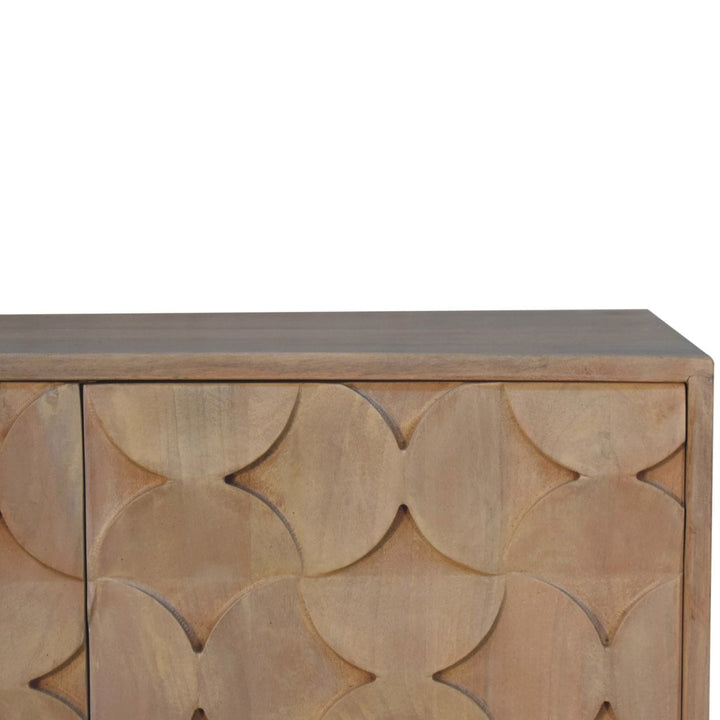 Carved Hourglass Marble Sideboard - Solid Mango Wood Buffet Cabinet for Dining Room - product view 4 showing handcrafted...