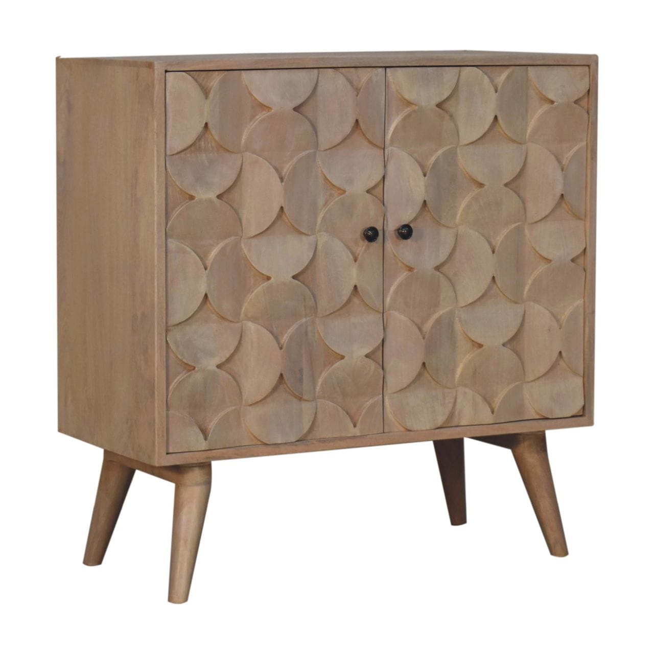 Carved Hourglass Marble Sideboard - Solid Mango Wood Buffet Cabinet for Dining Room - product view 3 showing handcrafted...