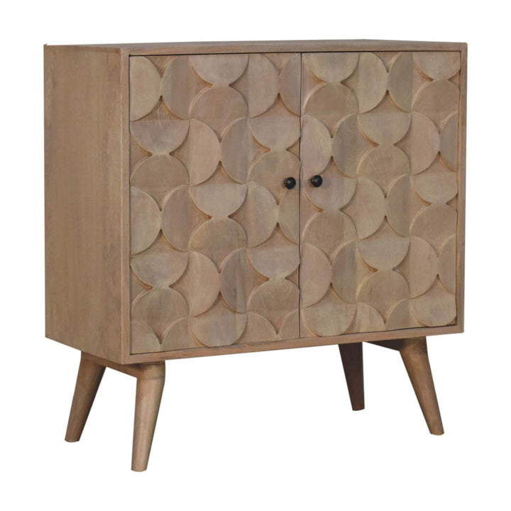 Carved Hourglass Marble Sideboard - Solid Mango Wood Buffet Cabinet for Dining Room - product view 3 showing handcrafted...