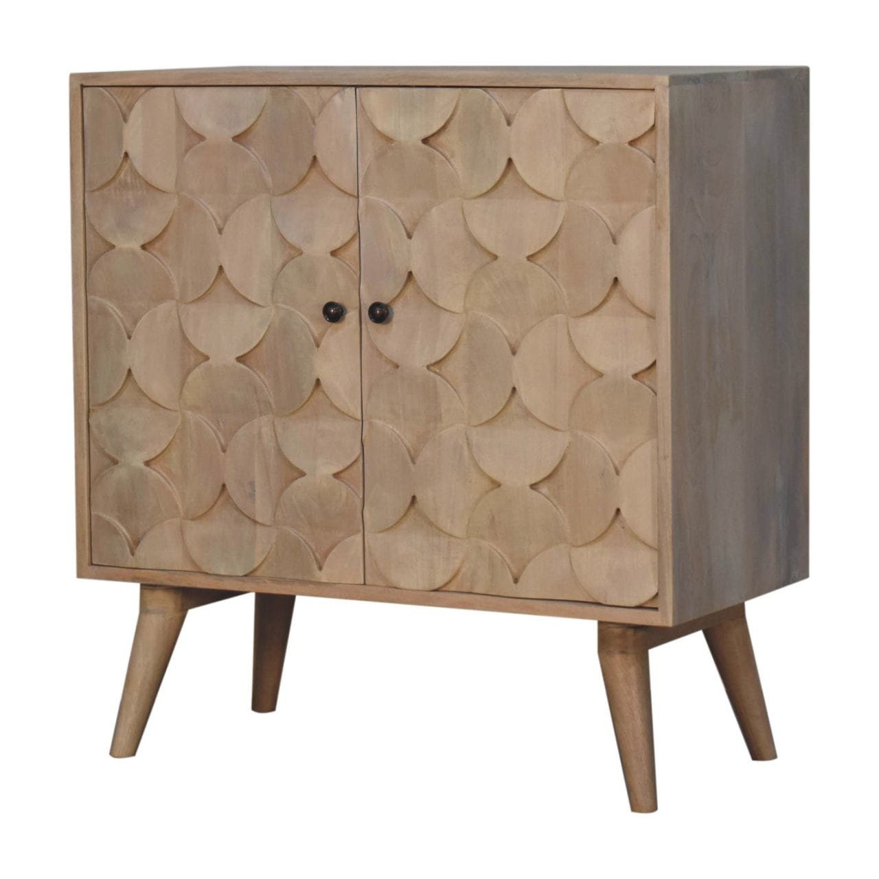 Carved Hourglass Marble Sideboard - Solid Mango Wood Buffet Cabinet for Dining Room - product view 2 showing handcrafted...