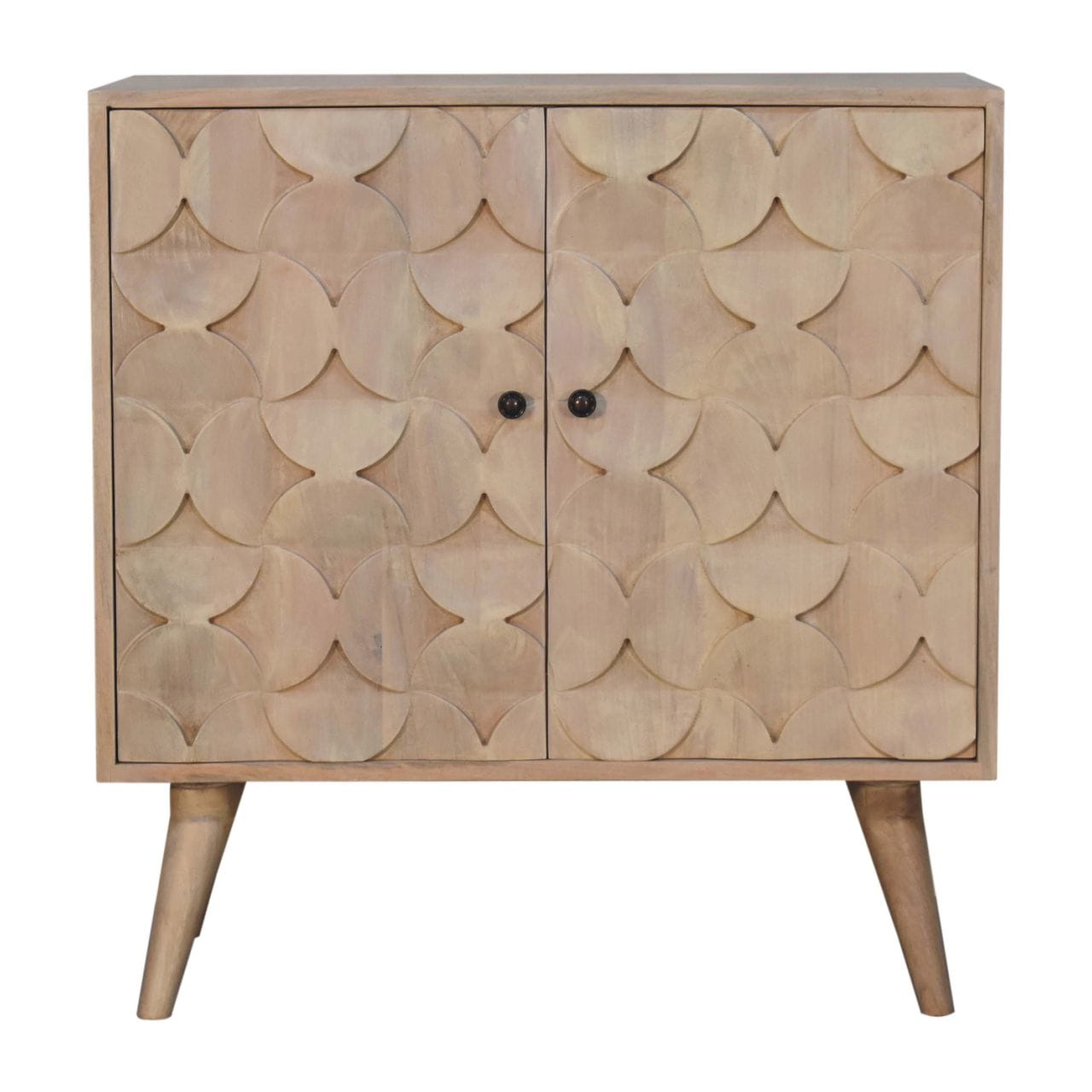 Carved Hourglass Marble Sideboard - Solid Mango Wood Buffet Cabinet for Dining Room - main view showing handcrafted solid...