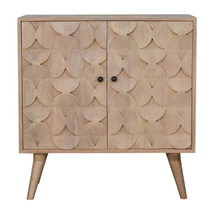 Carved Hourglass Marble Sideboard - Solid Mango Wood Buffet Cabinet for Dining Room - main view showing handcrafted solid...