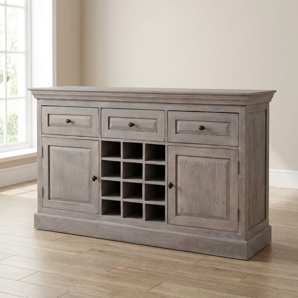 Handcrafted Acid Wash Mango Wood Sideboard - Solid Wood Storage Cabinet for Living Room - main view showing handcrafted...
