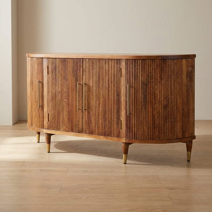 Handcrafted Ravello Curved 4-Door Sideboard - Solid Mango Wood Buffet Cabinet for Dining Room - main view showing...