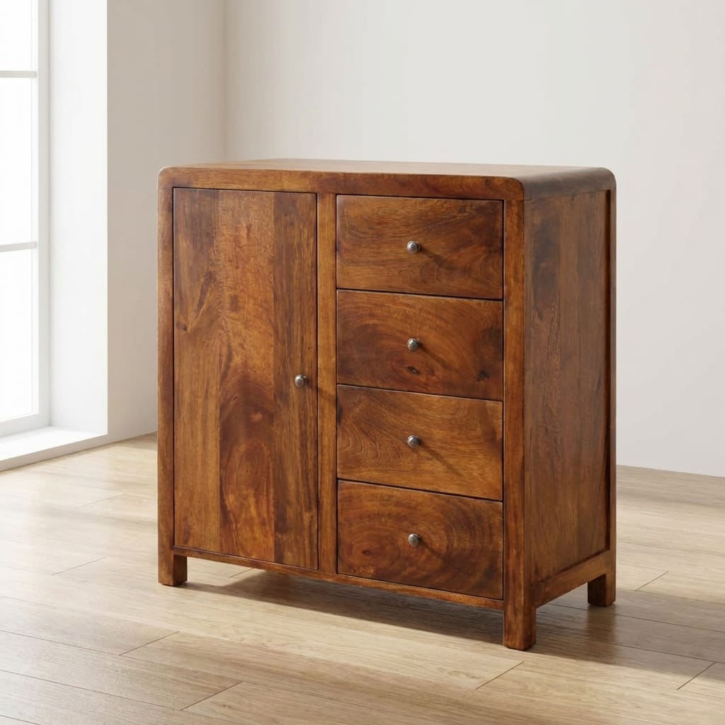 Rustic Lodge Aspen Sideboard - Solid Mango Wood Buffet Cabinet for Dining Room - main view showing handcrafted solid...