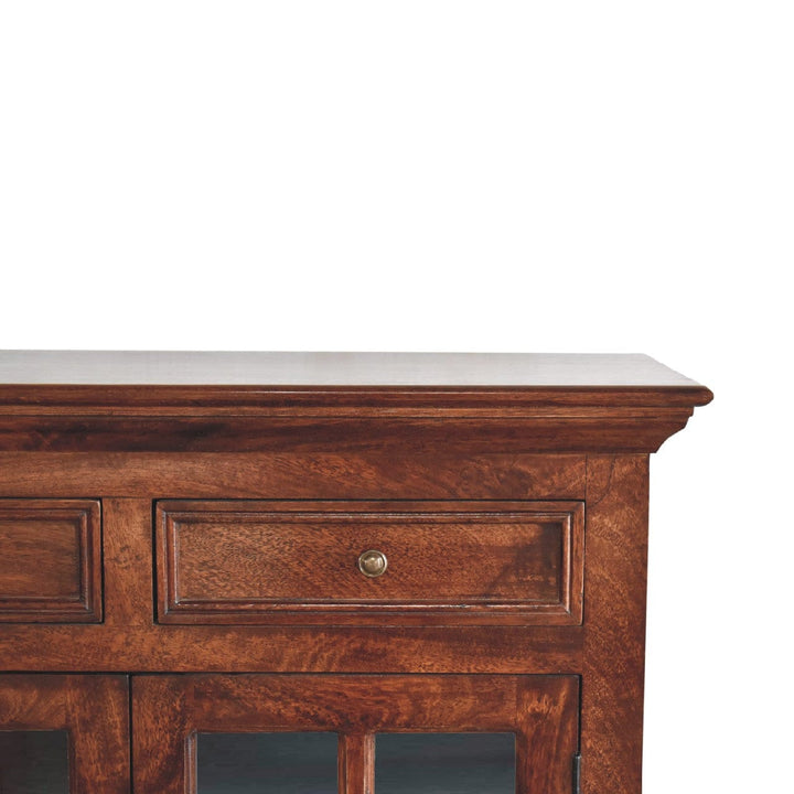 Rustic Lodge Cherry Glazed Sideboard - Solid Mango Wood Buffet Cabinet for Dining Room - product view 4 showing...