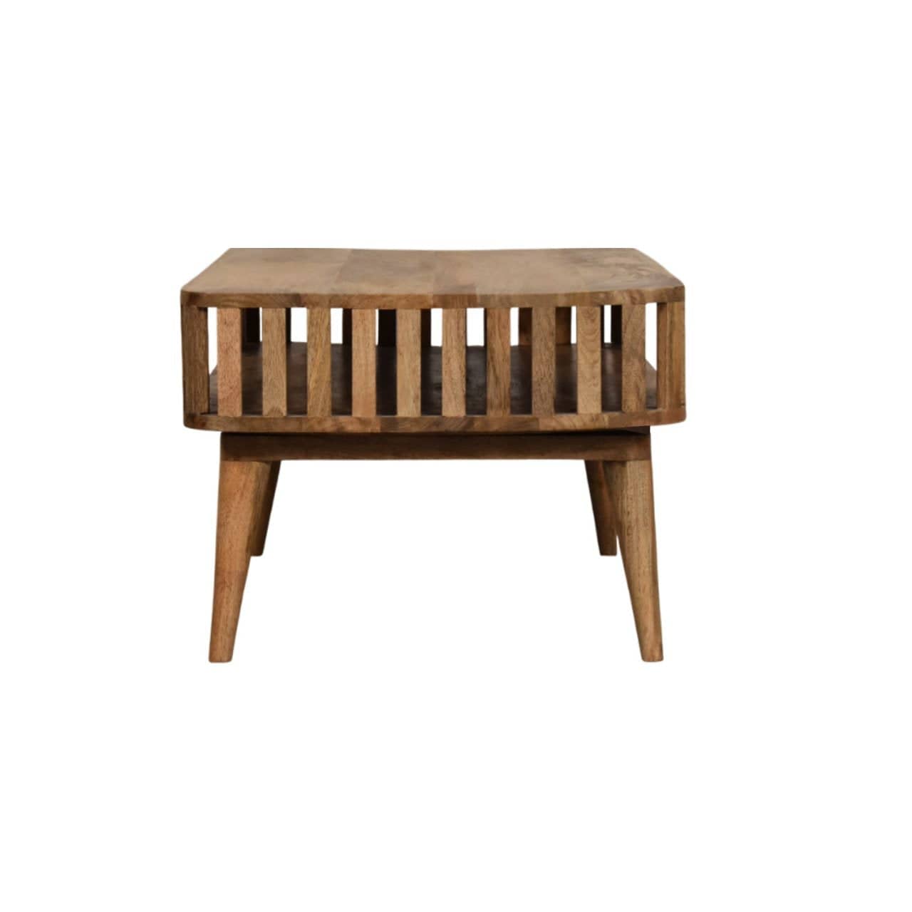 Slatted Oak-ish Coffee Table - Solid Mango Wood Center Table for Living Room - product view 7 showing handcrafted solid...