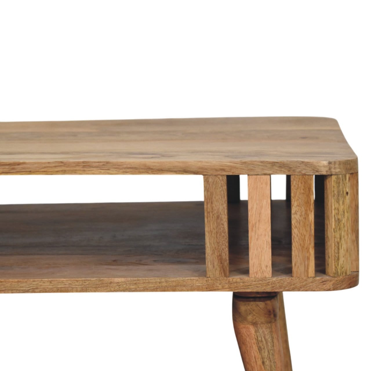 Slatted Oak-ish Coffee Table - Solid Mango Wood Center Table for Living Room - product view 4 showing handcrafted solid...