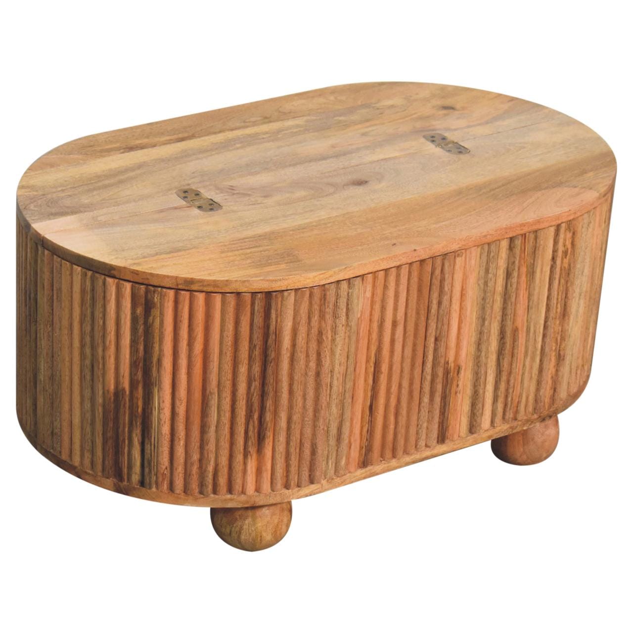 Soba Ball Lid-up Coffee Table - Solid Mango Wood Center Table for Living Room - product view 7 showing handcrafted solid...